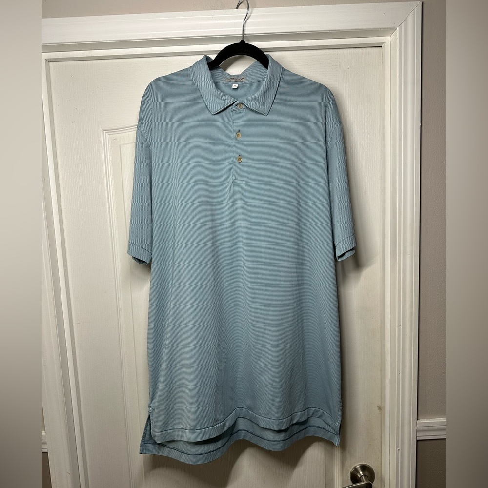Peter Millar Teal Striped Polo Summer Comfort Mens Golf size XL